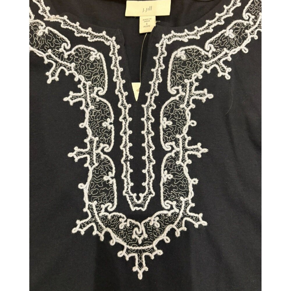 J Jill Women's Shirt SP Small Petite Long Sleeve Navy Blue Tunic Embroidered NWT - Picture 5 of 11